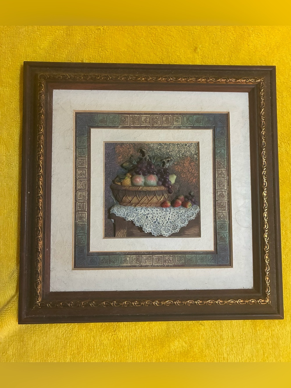 Hand painted resin relief sculpture-3D art by A.Richesco Corp. w/stand